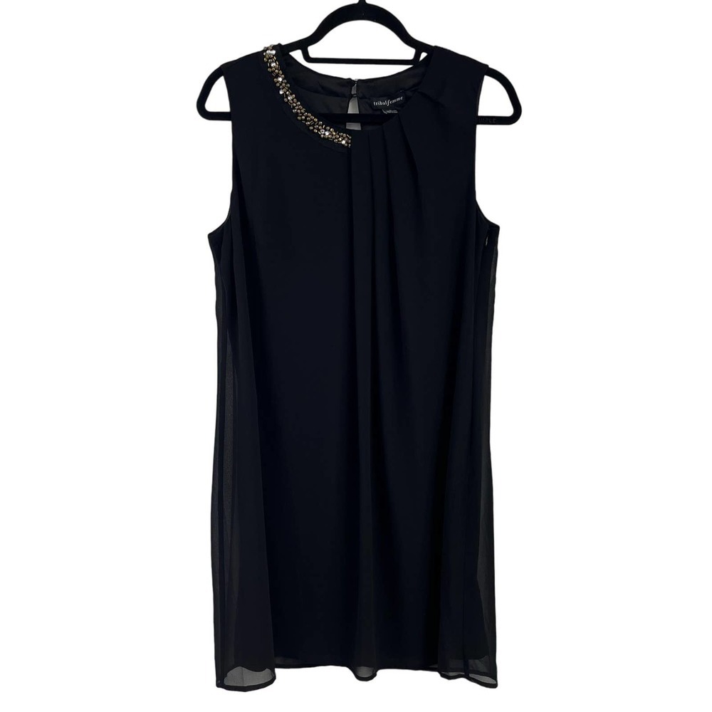 NWT Tribal Femme Black Gold Rhinestone Sleeveless Dress Large